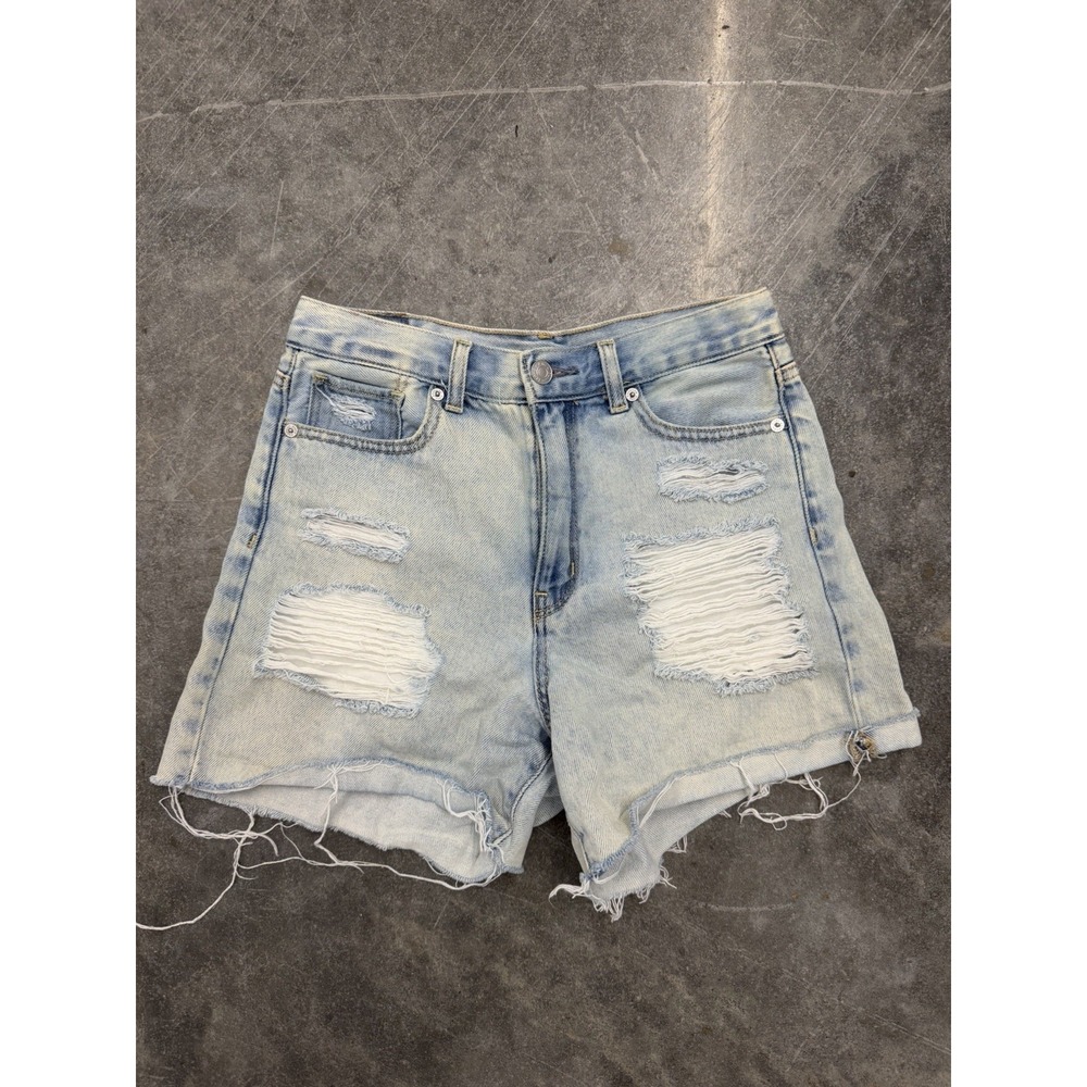 American Eagle Mom Denim Shorts Distressed Womens 2 Blue‎ Cutoff Thrashed